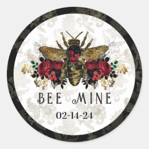 Gothic Bee & Roses  Classic Round Sticker