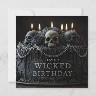 Gothic Birthday Cake with Skulls and Greeting Holiday Card