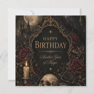 Gothic Birthday Card, Dark Floral, Moths, Roses Invitation