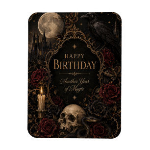 Gothic Birthday Card, Dark Floral, Moths, Roses Magnet