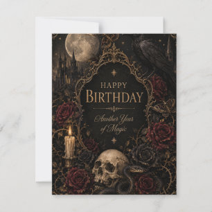 Gothic Birthday Card, Dark Floral, Moths, Roses RSVP Card