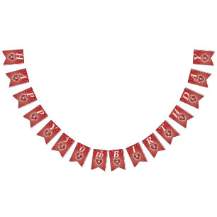 Gothic Birthday Skull Bones Red Heart on Spirals Bunting Flags