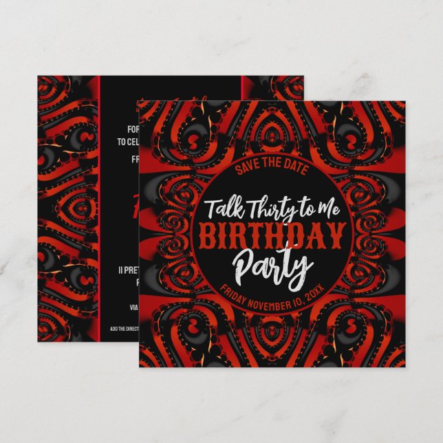 Gothic Birthday Talk Thirty Black + Red Party  Invitation (Front/Back)
