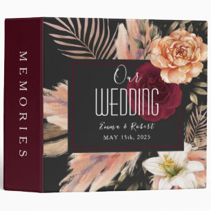 Gothic Black and Burgundy Floral Wedding Album Binder