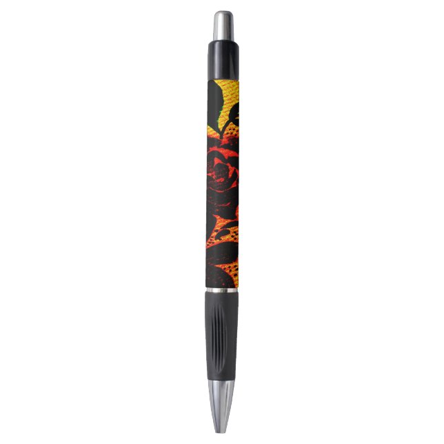 Gothic Black and Fire Rose Illustration Pen (Front Vertical)