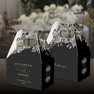 Gothic Black And Gold Floral Rose Monogram Wedding Favor Box