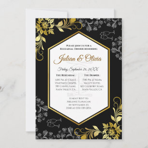 Gothic Black and Gold Rehearsal Dinner Invitation