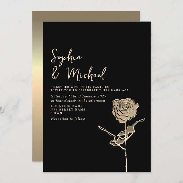 Gothic Black and Gold Wedding Invitation (Front/Back)