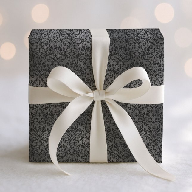 Gothic Black and Grey Grunge Damask Pattern Wrapping Paper (Creator Uploaded)