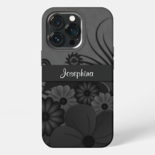 Gothic Black and Grey Hibiscus Floral iPhone 13 Pro Case
