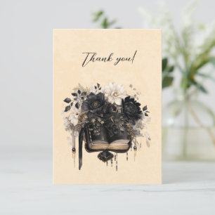 Gothic Black and Ivory Book and Flowers Thank You