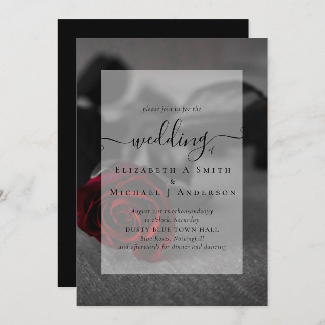 Gothic Black and Red Roses Goth Wedding Invite (Front/Back)