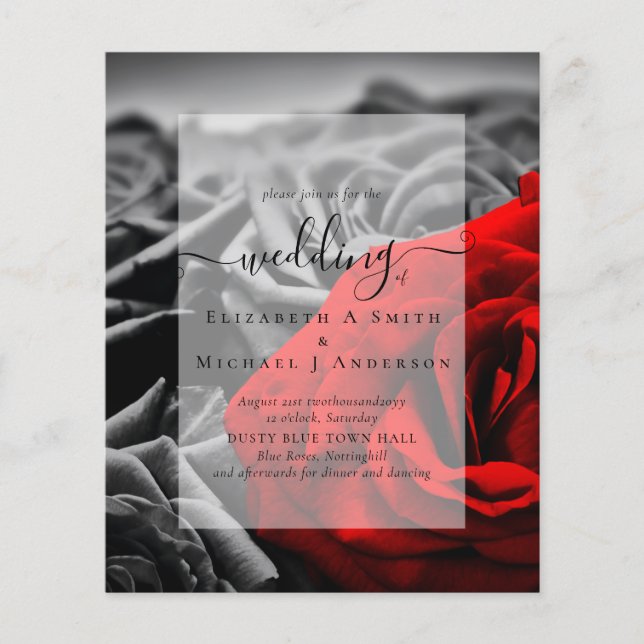 Gothic Black and Red Roses Goth Wedding Invite Flyer (Front)