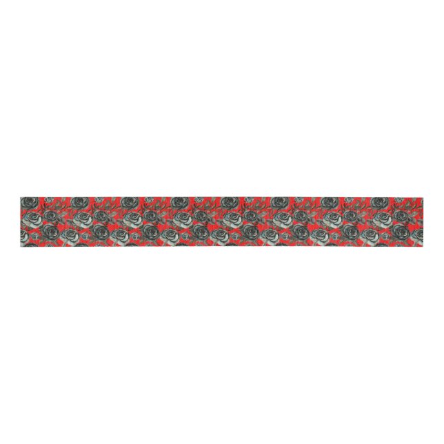 Gothic Black and red roses pattern  Grosgrain Ribbon (Front)