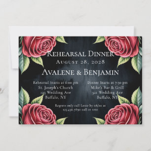 Gothic Black and Red Roses Rehearsal Dinner Invitation