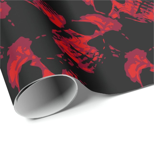 Gothic black and red skulls pattern wrapping paper (Roll Corner)