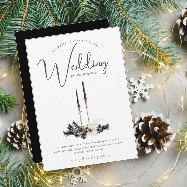 Gothic Black and White Christmas Candles Wedding Invitation (Creator Uploaded)