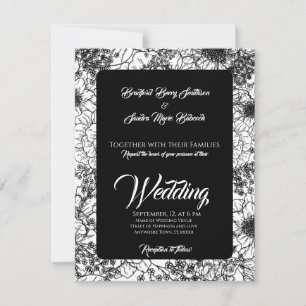 Gothic Black and White Floral Wedding invitation