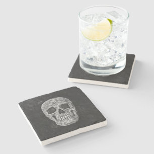 Gothic Black And White Grunge Skull Stone Coaster