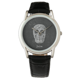 Gothic Black And White Grunge Skull Watch