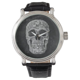 Gothic Black And White Grunge Skull Watch