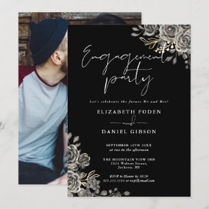 Gothic Black And White Photo Engagement Party Invitation