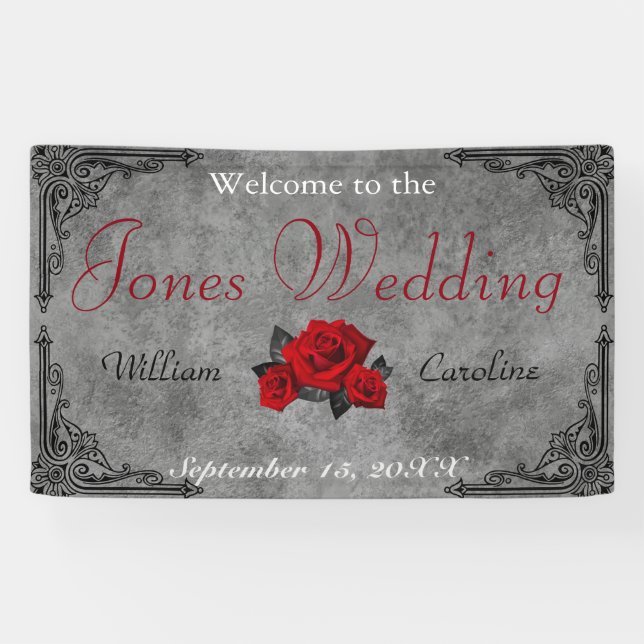 Gothic Black and White Rose Wedding Banner (Horizontal)