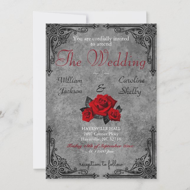 Gothic Black and White Rose Wedding Invitation (Front)