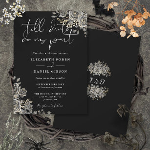 Gothic Black And White Roses Floral Wedding Invitation