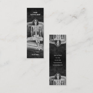 Gothic Black And White Skeleton Tattoo Shop Mini Business Card