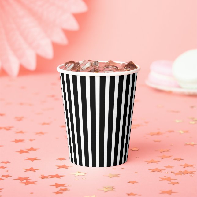 Gothic Black and White Stripes Birthday Paper Cups (Insitu)