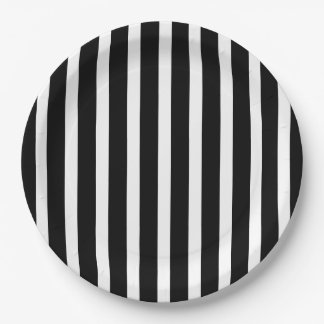 Gothic Black and White Stripes Birthday Paper Plate