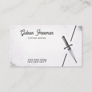 Gothic Black and White Sword Tattoo Shop Business Card