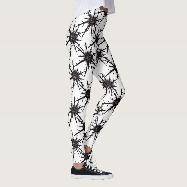 Gothic Black and White Thistle Pattern Halloween Leggings (Right)