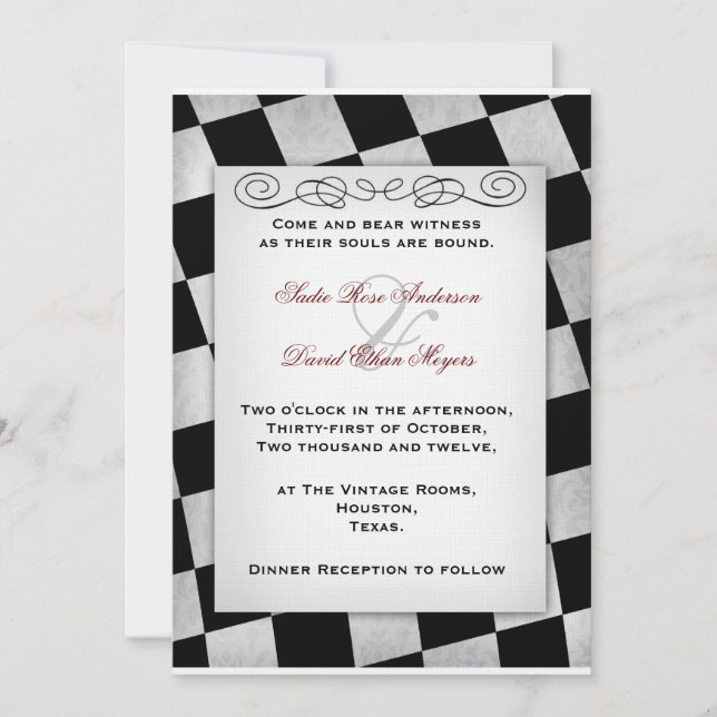 Gothic Black and White Wedding Invitation (Front)