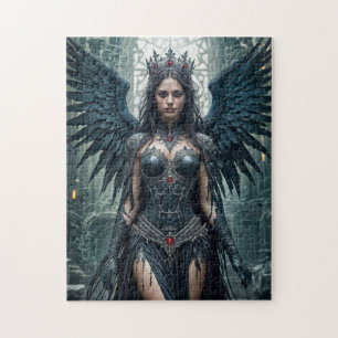 Gothic Black Angel in Ancient Hall Jigsaw Puzzle