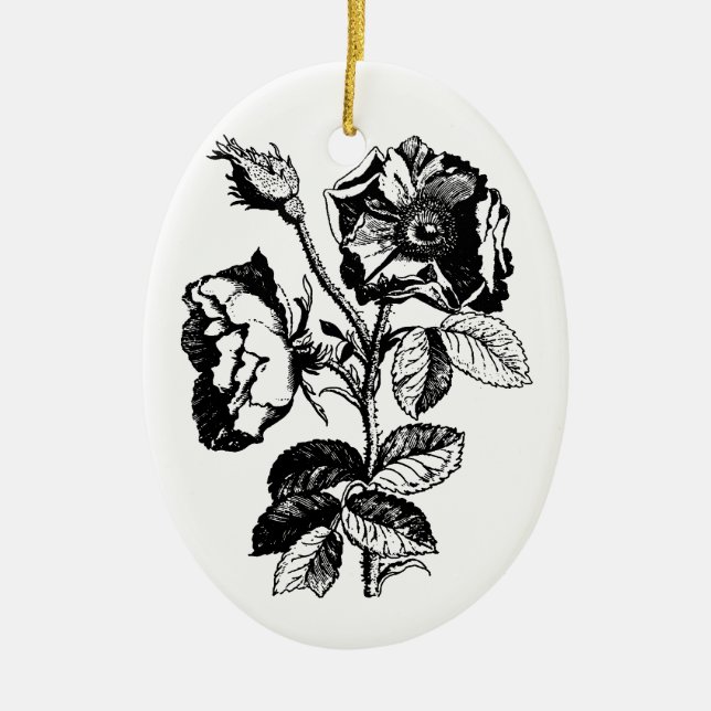 Gothic Black Antique Rose Ceramic Ornament (Front)