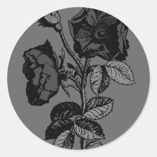 Gothic Black Antique Rose Classic Round Sticker
