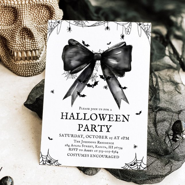 Gothic Black Bow Coquette Halloween Party Invitation (Creator Uploaded)