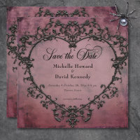 Gothic Black & Burgundy Filigree Heart Wedding