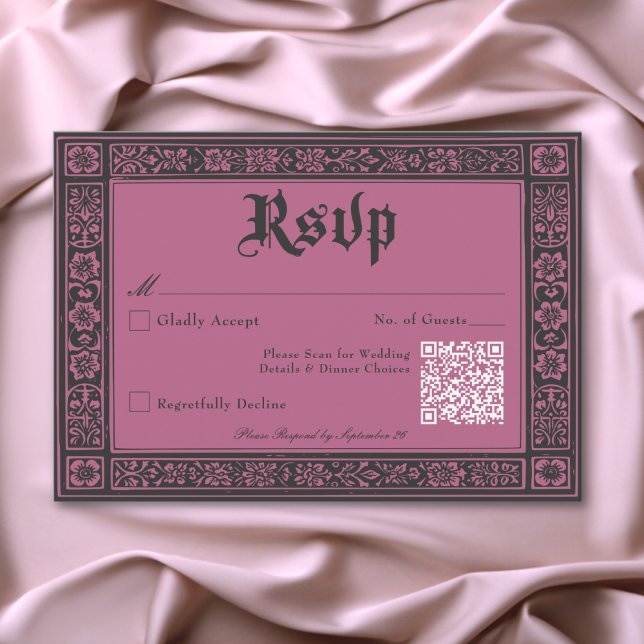 Gothic Black Burgundy Medieval Until Death Wedding RSVP Card (Gothic Black Burgundy Medieval Until Death Wedding RSVP Card)