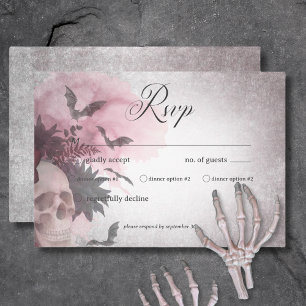 Gothic Black & Burgundy Skull & Spider Dinner RSVP Card