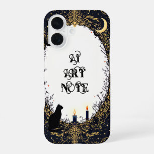 Gothic Black Cat and Candle Moonlit Frame iPhone 16 Case