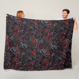 Gothic Black Cat & Dark Flowers Pattern Fleece Blanket