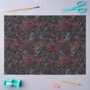 Gothic Black Cat & Dark Flowers Pattern Tissue Paper