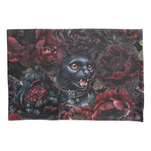 Gothic Black Cat & Dark Flowers  Pillowcase