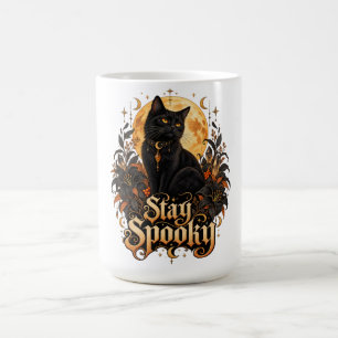 Gothic Black Cat Golden Moon Stay Spooky Celestial Coffee Mug