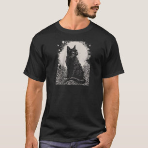 Gothic Black Cat in Garden Plant Flower Witch Hall T-Shirt