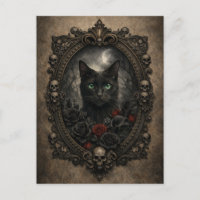 Gothic Black Cat Postcard - Dark Victorian