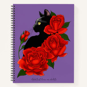 Gothic Black Cat Red Roses Purple Notebook